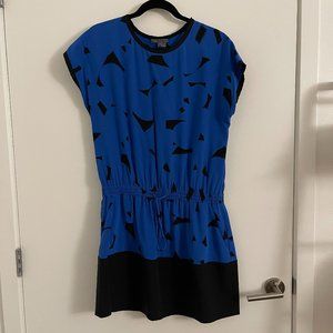 Vince Blue/Black Drop Waist Silk Dress Sz Small